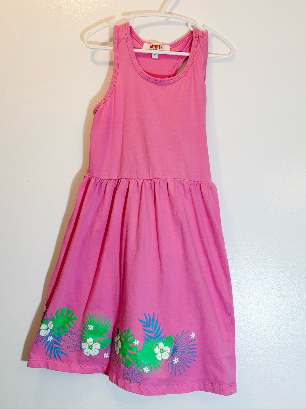Vintage 90s Monkey Bars Zellers Pink Hawaiian Border Skater Cami Dress 6X Summer